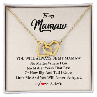 Interlocking Hearts Necklace 18K Yellow Gold Finish | Personalized Mamaw Necklace From Grandkids Granddaughter Grandson You Will Always Be My Mamaw Birthday Mothers Day Christmas Customized Gift Box Message Card | siriusteestore