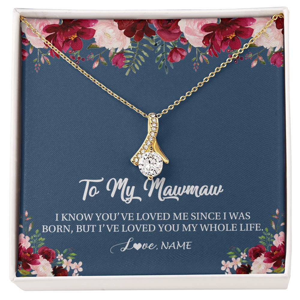 Alluring Beauty Necklace 18K Yellow Gold Finish | Personalized Mawmaw Necklace From Grandkids Granddaughter Grandson I've Loved You My Whole Life Floral Mawmaw Birthday Mothers Day Christmas Customized Message Card | siriusteestore