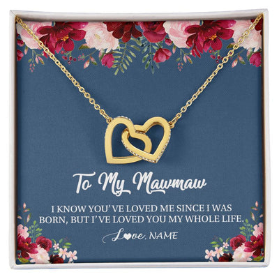 Interlocking Hearts Necklace 18K Yellow Gold Finish | Personalized Mawmaw Necklace From Grandkids Granddaughter Grandson I've Loved You My Whole Life Floral Mawmaw Birthday Mothers Day Christmas Customized Message Card | siriusteestore