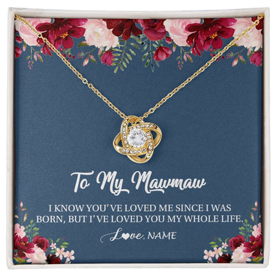 Love Knot Necklace 18K Yellow Gold Finish | Personalized Mawmaw Necklace From Grandkids Granddaughter Grandson I've Loved You My Whole Life Floral Mawmaw Birthday Mothers Day Christmas Customized Message Card | siriusteestore