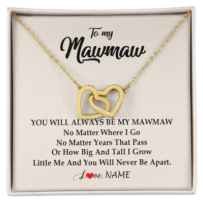 Interlocking Hearts Necklace 18K Yellow Gold Finish | Personalized Mawmaw Necklace From Grandkids Granddaughter Grandson You Will Always Be My Mawmaw Birthday Mothers Day Christmas Customized Gift Box Message Card | siriusteestore