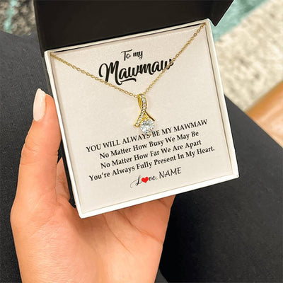 Alluring Beauty Necklace 18K Yellow Gold Finish | Personalized Mawmaw Necklace From Grandkids Granddaughter Grandson You're Always In My Heart Mawmaw Birthday Mothers Day Customized Gift Box Message Card | siriusteestore
