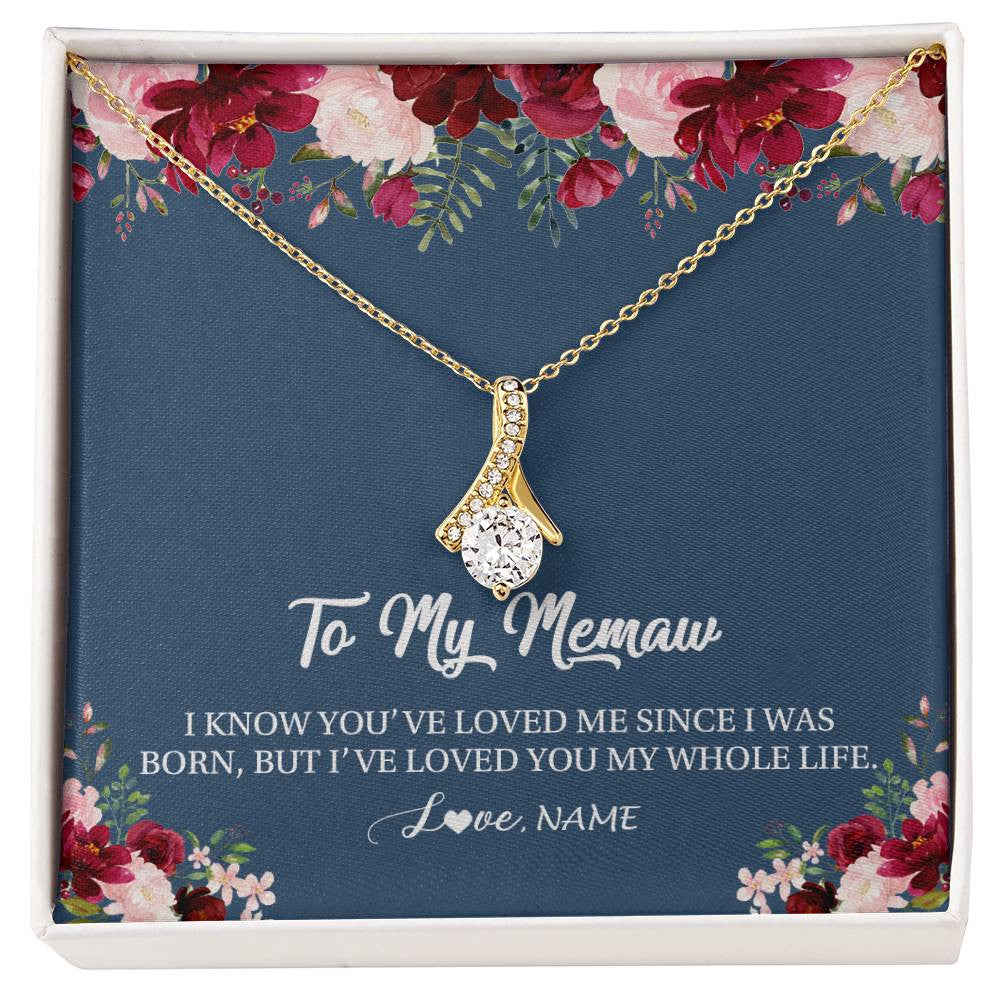Alluring Beauty Necklace 18K Yellow Gold Finish | Personalized Memaw Necklace From Grandkids Granddaughter Grandson I've Loved You My Whole Life Floral Memaw Birthday Mothers Day Christmas Customized Message Card | siriusteestore