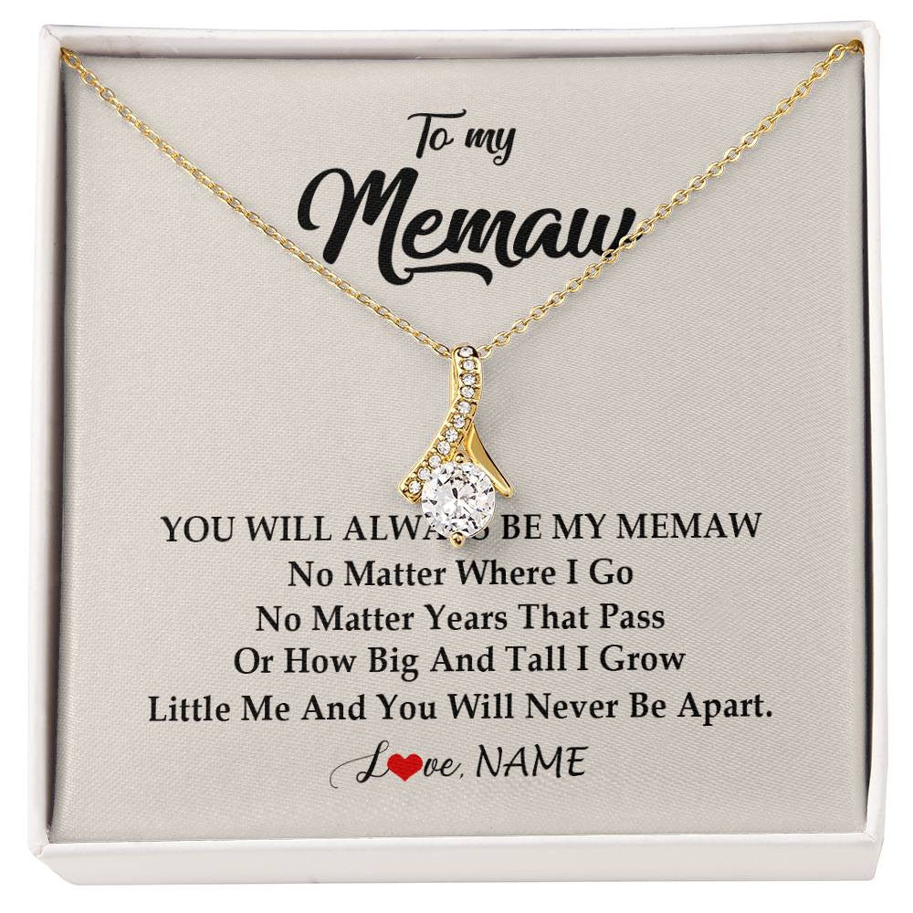 Alluring Beauty Necklace 18K Yellow Gold Finish | Personalized Memaw Necklace From Grandkids Granddaughter Grandson You Will Always Be My Meme Birthday Mothers Day Christmas Customized Gift Box Message Card | siriusteestore