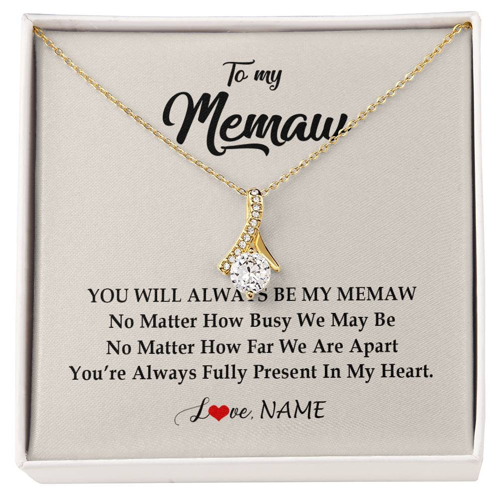 Alluring Beauty Necklace 18K Yellow Gold Finish | Personalized Memaw Necklace From Grandkids Granddaughter Grandson You're Always In My Heart Memaw Birthday Mothers Day Jewelry Customized Gift Box Message Card | siriusteestore