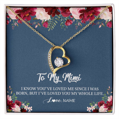 Forever Love Necklace 18K Yellow Gold Finish | Personalized Mimi Necklace From Grandkids Granddaughter Grandson I've Loved You My Whole Life Floral Mimi Birthday Mothers Day Christmas Customized Message Card | siriusteestore