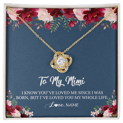 Love Knot Necklace 18K Yellow Gold Finish | Personalized Mimi Necklace From Grandkids Granddaughter Grandson I've Loved You My Whole Life Floral Mimi Birthday Mothers Day Christmas Customized Message Card | siriusteestore