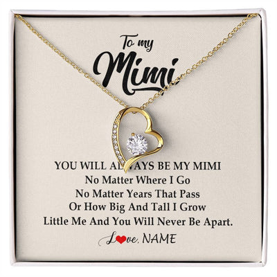 Forever Love Necklace 18K Yellow Gold Finish | Personalized Mimi Necklace From Grandkids Granddaughter Grandson You Will Always Be My Mimi Birthday Mothers Day Christmas Customized Gift Box Message Card | siriusteestore