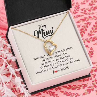 Forever Love Necklace 18K Yellow Gold Finish | Personalized Mimi Necklace From Grandkids Granddaughter Grandson You Will Always Be My Mimi Birthday Mothers Day Christmas Customized Gift Box Message Card | siriusteestore