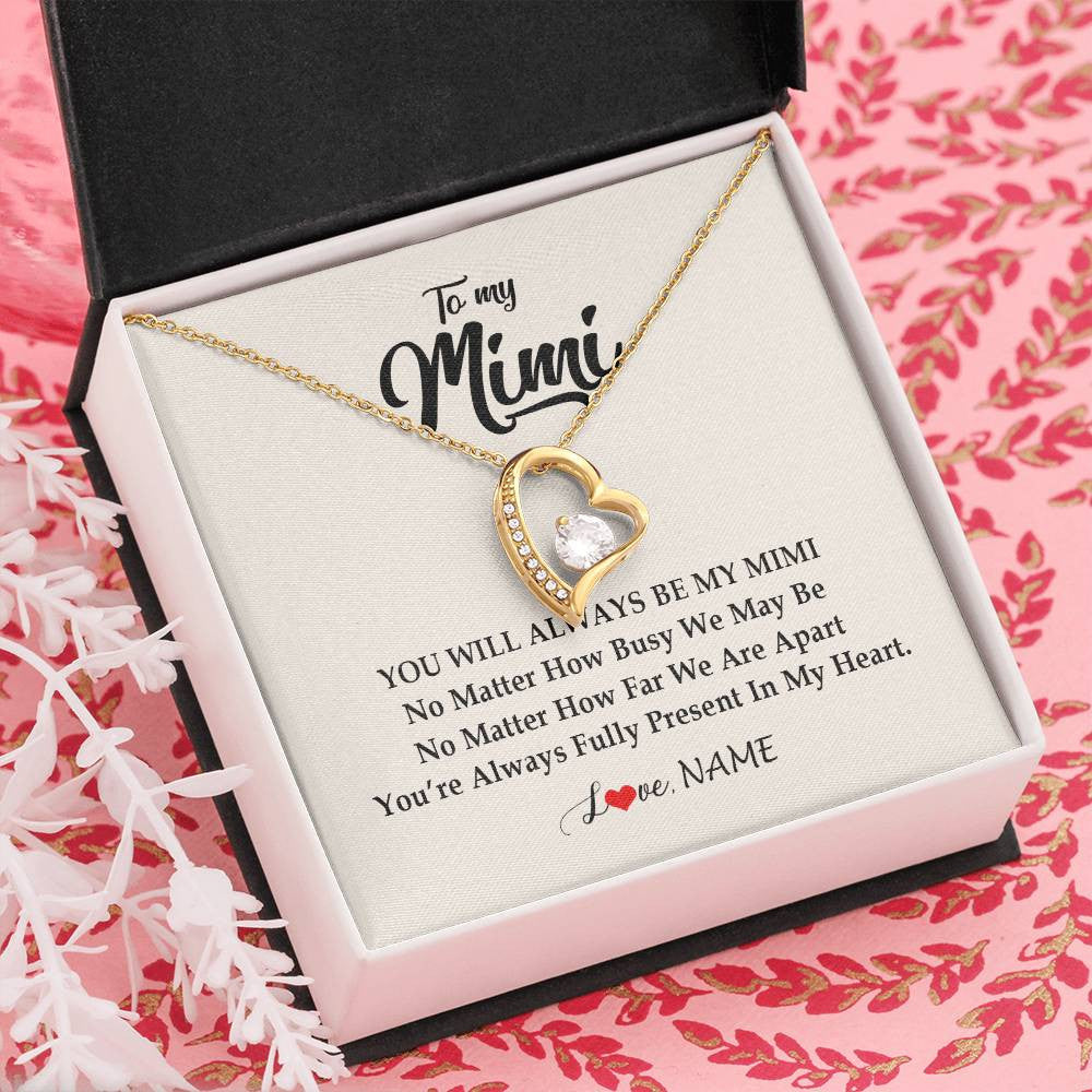 Forever Love Necklace 18K Yellow Gold Finish | Personalized Mimi Necklace From Grandkids Granddaughter Grandson You're Always In My Heart Mimi Birthday Mothers Day Christmas Customized Gift Box Message Card | siriusteestore
