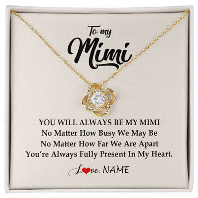 Love Knot Necklace 18K Yellow Gold Finish | Personalized Mimi Necklace From Grandkids Granddaughter Grandson You're Always In My Heart Mimi Birthday Mothers Day Christmas Customized Gift Box Message Card | siriusteestore