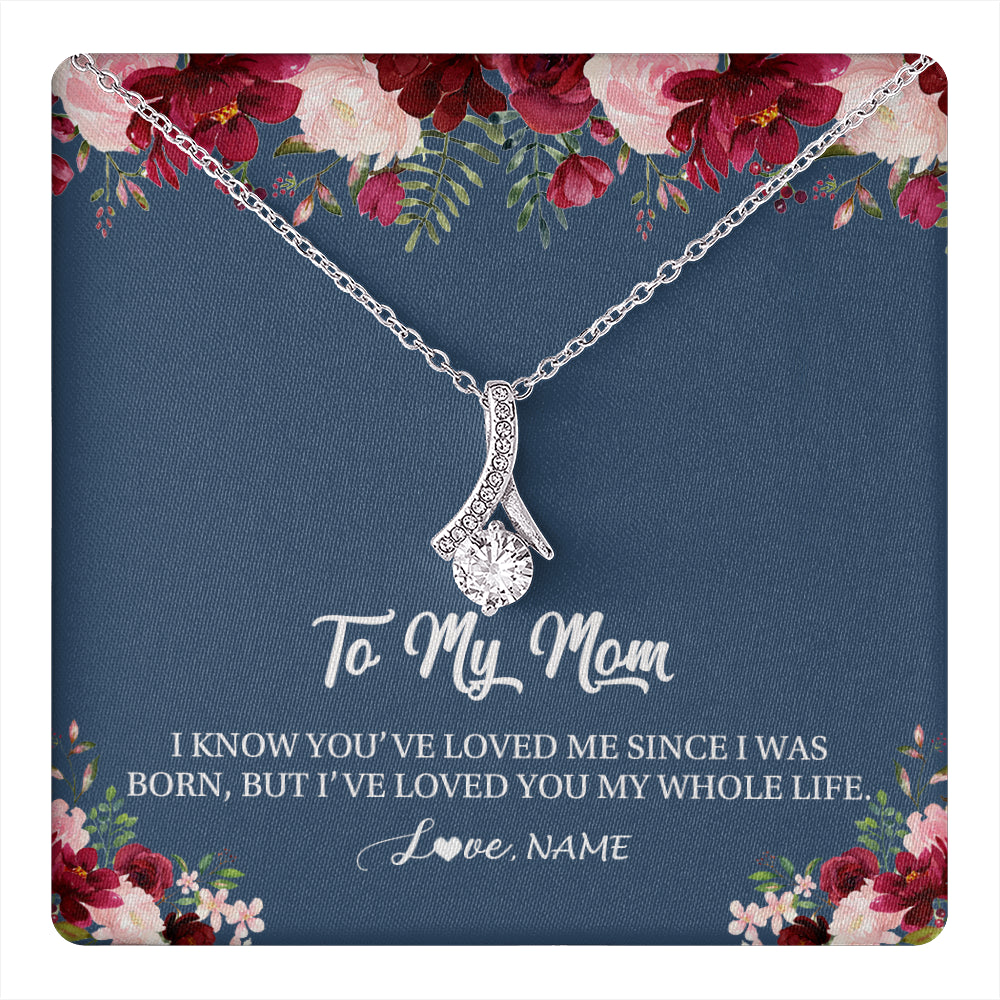 Alluring Beauty Necklace 14K White Gold Finish | 1 | Personalized Mom Necklace From Daughter Son I've Loved You My Whole Life Floral Mom Birthday Mothers Day Christmas Customized Message Card | siriusteestore