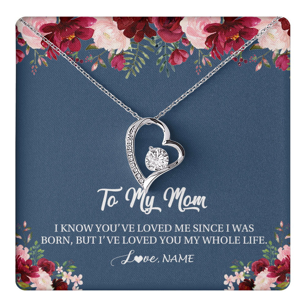 Forever Love Necklace 14K White Gold Finish | 1 | Personalized Mom Necklace From Daughter Son I've Loved You My Whole Life Floral Mom Birthday Mothers Day Christmas Customized Message Card | siriusteestore