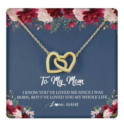 Interlocking Hearts Necklace 18K Yellow Gold Finish | 1 | Personalized Mom Necklace From Daughter Son I've Loved You My Whole Life Floral Mom Birthday Mothers Day Christmas Customized Message Card | siriusteestore