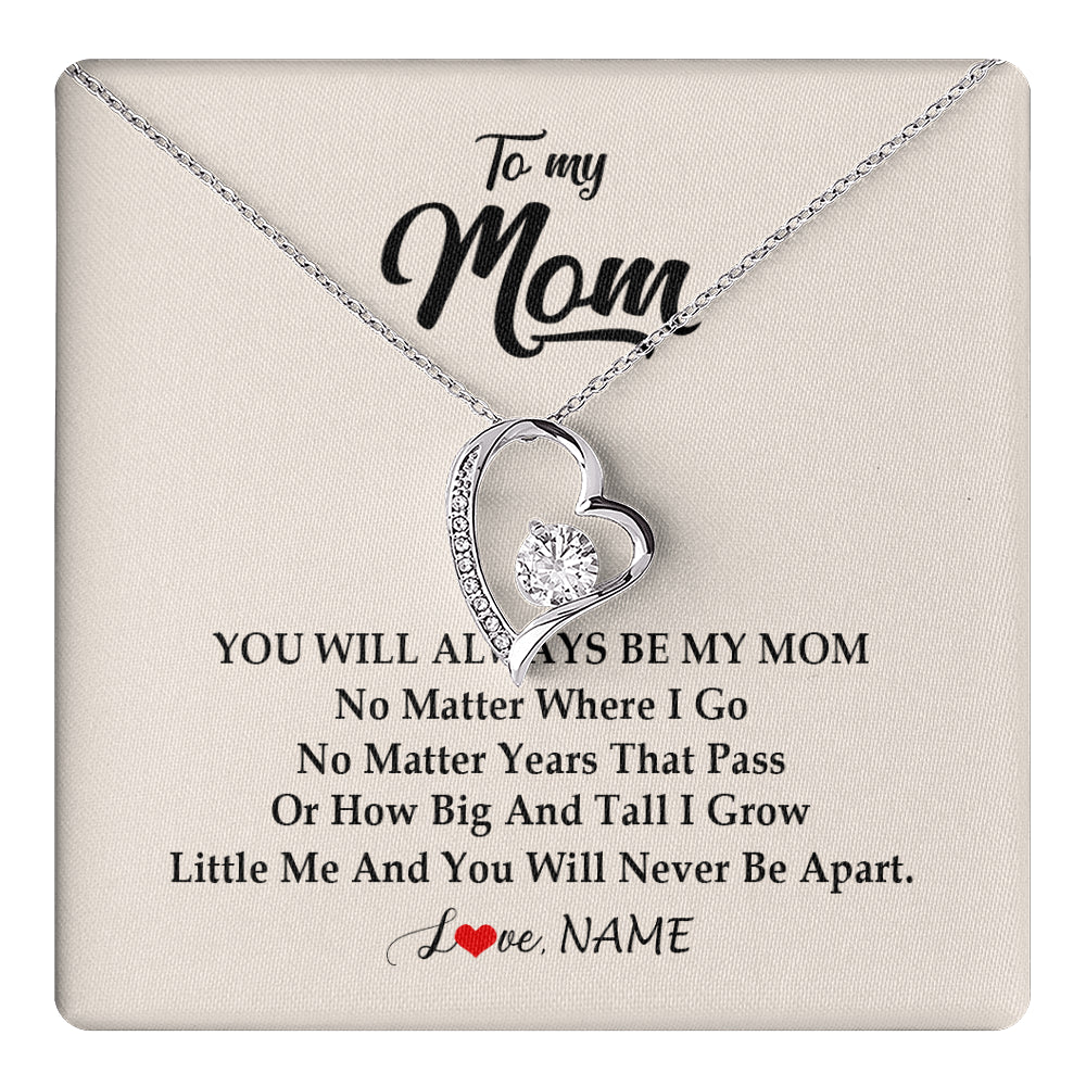 Forever Love Necklace 14K White Gold Finish | 1 | Personalized Mom Necklace From Daughter Son You Will Always Be My Mom Birthday Mothers Day Christmas Customized Gift Box Message Card | siriusteestore