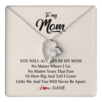 Forever Love Necklace 14K White Gold Finish | 1 | Personalized Mom Necklace From Daughter Son You Will Always Be My Mom Birthday Mothers Day Christmas Customized Gift Box Message Card | siriusteestore