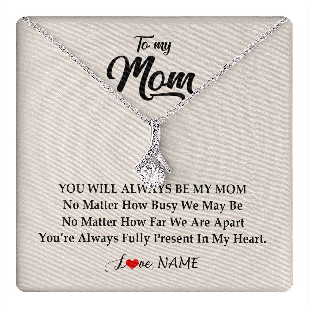 Alluring Beauty Necklace 14K White Gold Finish | 1 | Personalized Mom Necklace From Daughter Son You're Always In My Heart Mom Birthday Mothers Day Christmas Jewelry Pendant Customized Gift Box Message Card | siriusteestore