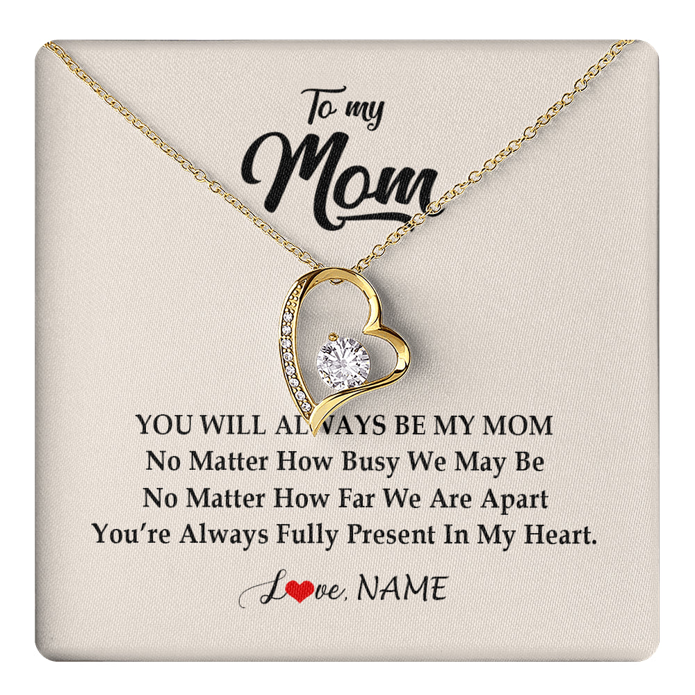 Forever Love Necklace 18K Yellow Gold Finish | 1 | Personalized Mom Necklace From Daughter Son You're Always In My Heart Mom Birthday Mothers Day Christmas Jewelry Pendant Customized Gift Box Message Card | siriusteestore