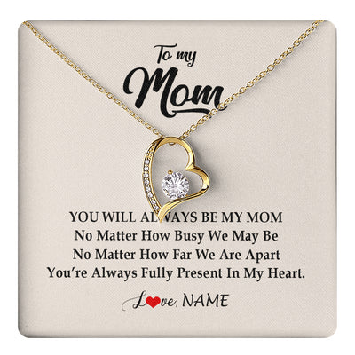 Forever Love Necklace 18K Yellow Gold Finish | 1 | Personalized Mom Necklace From Daughter Son You're Always In My Heart Mom Birthday Mothers Day Christmas Jewelry Pendant Customized Gift Box Message Card | siriusteestore