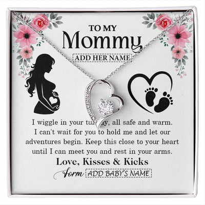 Forever Love Necklace 14K White Gold Finish | 1 | Personalized Mom To Be Gift Pregnancy Gifts For Expecting Mommy Necklace For Women New Mother Present Mothers Day Jewellery Idea Custom Gift Box Message Card | https://siriusteestore.