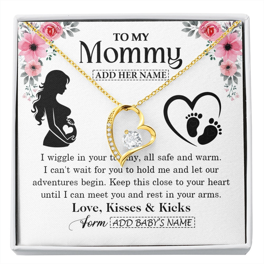 Forever Love Necklace 18K Yellow Gold Finish | 1 | Personalized Mom To Be Gift Pregnancy Gifts For Expecting Mommy Necklace For Women New Mother Present Mothers Day Jewellery Idea Custom Gift Box Message Card | https://siriusteestore.