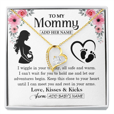Forever Love Necklace 18K Yellow Gold Finish | 1 | Personalized Mom To Be Gift Pregnancy Gifts For Expecting Mommy Necklace For Women New Mother Present Mothers Day Jewellery Idea Custom Gift Box Message Card | https://siriusteestore.