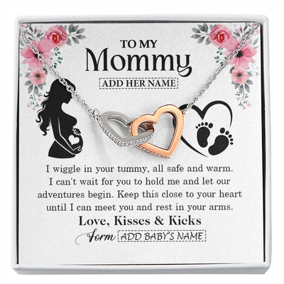 Interlocking Hearts Necklace Stainless Steel & Rose Gold Finish | 1 | Personalized Mom To Be Gift Pregnancy Gifts For Expecting Mommy Necklace For Women New Mother Present Mothers Day Jewellery Idea Custom Gift Box Message Card | https://siriusteestore.
