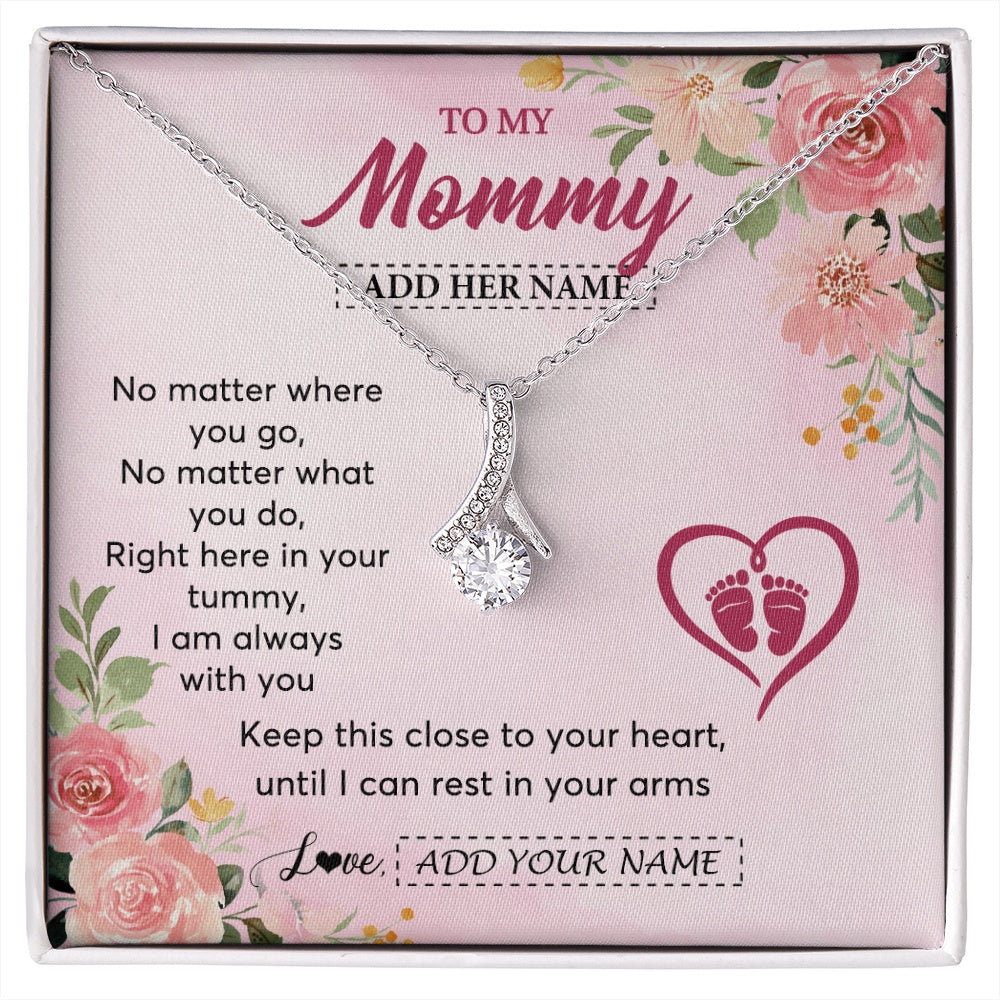 Alluring Beauty Necklace 14K White Gold Finish | 1 | Personalized Mommy To Be Gift Pregnancy Gifts To My Mommy From Baby Bump Necklace Expecting Mom Gifts New Mothers Day Jewellery Custom Gift Box Message Card | https://siriusteestore.