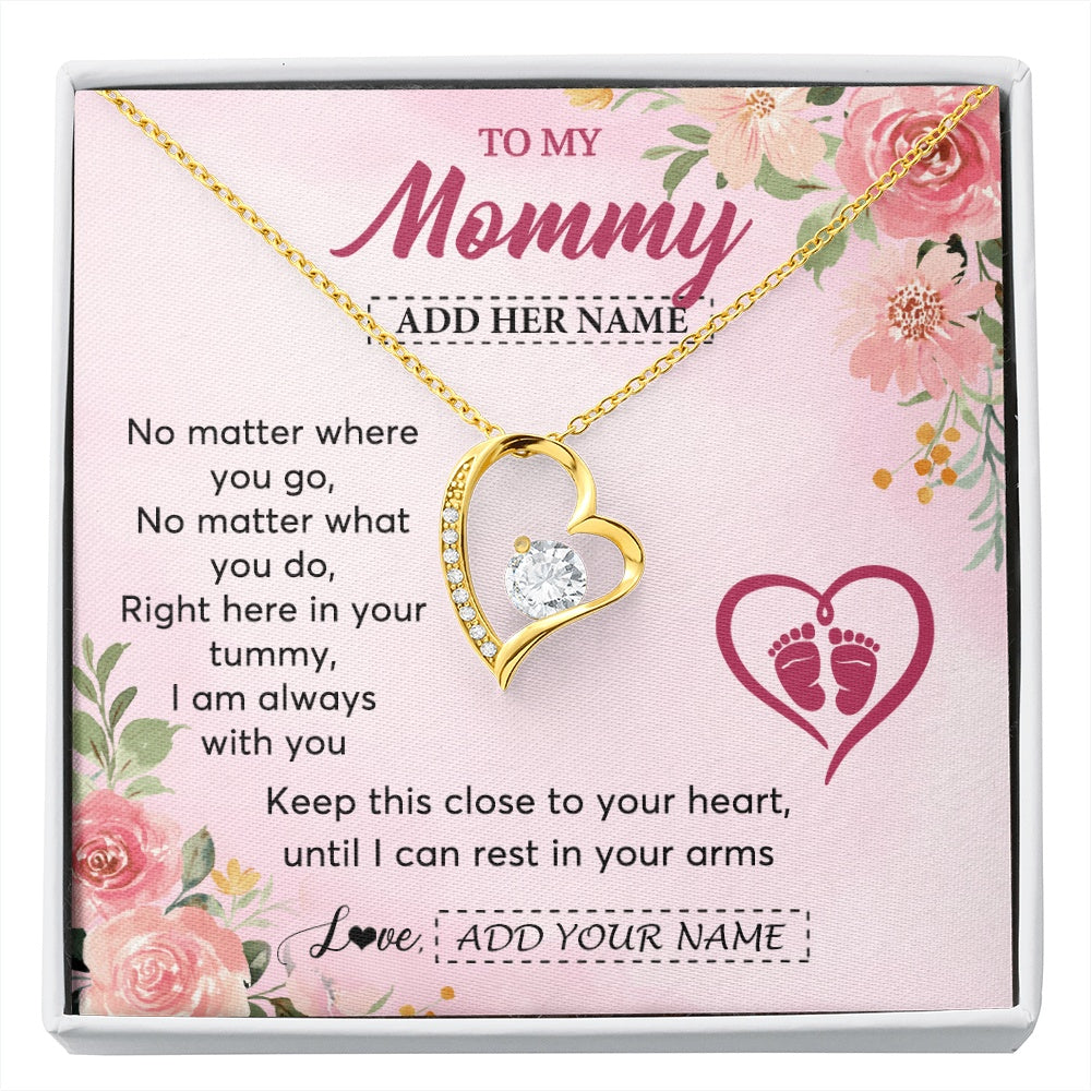 Forever Love Necklace 18K Yellow Gold Finish | 1 | Personalized Mommy To Be Gift Pregnancy Gifts To My Mommy From Baby Bump Necklace Expecting Mom Gifts New Mothers Day Jewellery Custom Gift Box Message Card | https://siriusteestore.