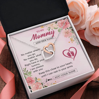 Interlocking Hearts Necklace Stainless Steel & Rose Gold Finish | 2 | Personalized Mommy To Be Gift Pregnancy Gifts To My Mommy From Baby Bump Necklace Expecting Mom Gifts New Mothers Day Jewellery Custom Gift Box Message Card | https://siriusteestore.