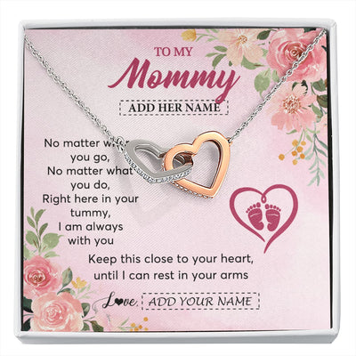 Interlocking Hearts Necklace Stainless Steel & Rose Gold Finish | 1 | Personalized Mommy To Be Gift Pregnancy Gifts To My Mommy From Baby Bump Necklace Expecting Mom Gifts New Mothers Day Jewellery Custom Gift Box Message Card | https://siriusteestore.