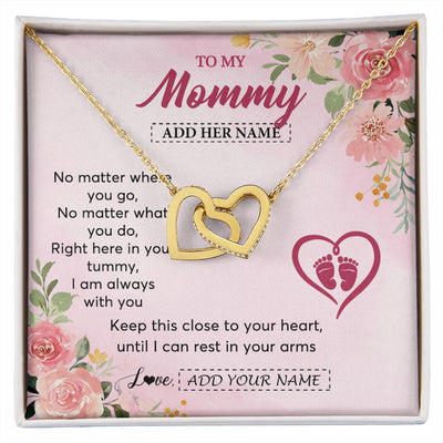 Interlocking Hearts Necklace 18K Yellow Gold Finish | 1 | Personalized Mommy To Be Gift Pregnancy Gifts To My Mommy From Baby Bump Necklace Expecting Mom Gifts New Mothers Day Jewellery Custom Gift Box Message Card | https://siriusteestore.