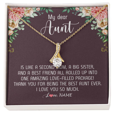 Alluring Beauty Necklace 18K Yellow Gold Finish | Personalized My Dear Aunt Necklace From Niece Nephew Like A Second Mom Big Sister Aunt Jewelry Birthday Monthers Day Christmas Customized Gift Box Message Card | siriusteestore