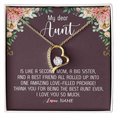 Forever Love Necklace 18K Yellow Gold Finish | Personalized My Dear Aunt Necklace From Niece Nephew Like A Second Mom Big Sister Aunt Jewelry Birthday Monthers Day Christmas Customized Gift Box Message Card | siriusteestore