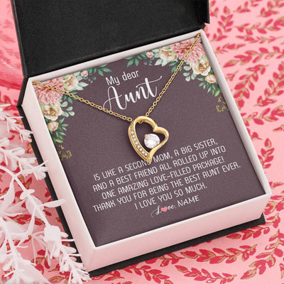 Forever Love Necklace 18K Yellow Gold Finish | Personalized My Dear Aunt Necklace From Niece Nephew Like A Second Mom Big Sister Aunt Jewelry Birthday Monthers Day Christmas Customized Gift Box Message Card | siriusteestore