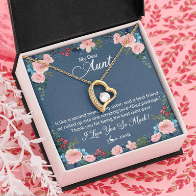 Forever Love Necklace 18K Yellow Gold Finish | Personalized My Dear Aunt Necklace From Niece Thank You For Being The Best Aunt Ever Pendant Jewelry Birthday Mothers Day Christmas Customized Message Card | siriusteestore
