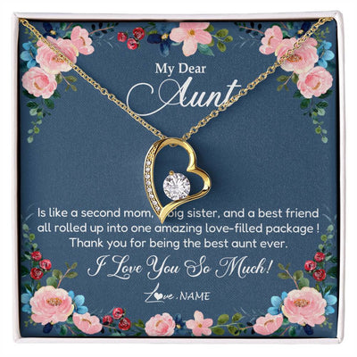 Forever Love Necklace 18K Yellow Gold Finish | Personalized My Dear Aunt Necklace From Niece Thank You For Being The Best Aunt Ever Pendant Jewelry Birthday Mothers Day Christmas Customized Message Card | siriusteestore