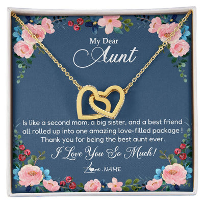 Interlocking Hearts Necklace 18K Yellow Gold Finish | Personalized My Dear Aunt Necklace From Niece Thank You For Being The Best Aunt Ever Pendant Jewelry Birthday Mothers Day Christmas Customized Message Card | siriusteestore