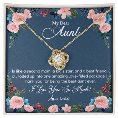 Love Knot Necklace 18K Yellow Gold Finish | Personalized My Dear Aunt Necklace From Niece Thank You For Being The Best Aunt Ever Pendant Jewelry Birthday Mothers Day Christmas Customized Message Card | siriusteestore