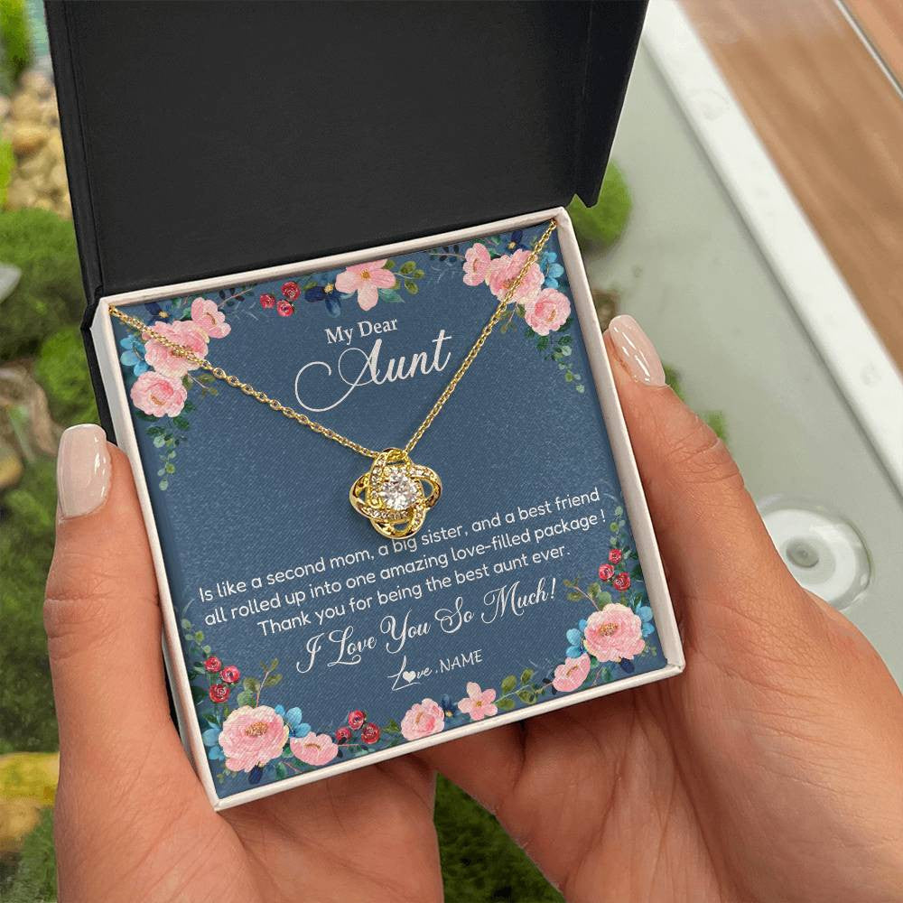 Love Knot Necklace 18K Yellow Gold Finish | Personalized My Dear Aunt Necklace From Niece Thank You For Being The Best Aunt Ever Pendant Jewelry Birthday Mothers Day Christmas Customized Message Card | siriusteestore