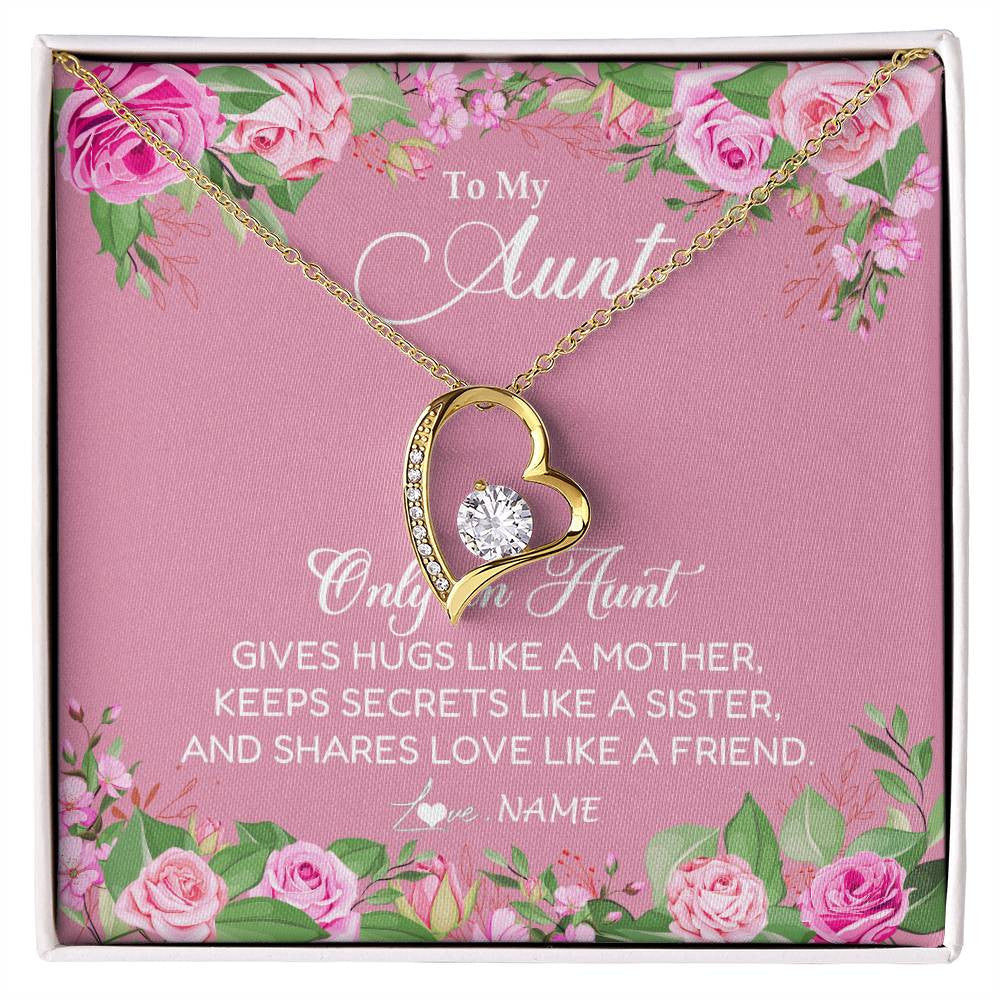 Forever Love Necklace 18K Yellow Gold Finish | Personalized My My Aunt Necklace From Niece Only An Aunt Gives Hugs Like A Mother Aunt Pendant Jewelry Birthday Mothers Day Christmas Customized Message Card | siriusteestore
