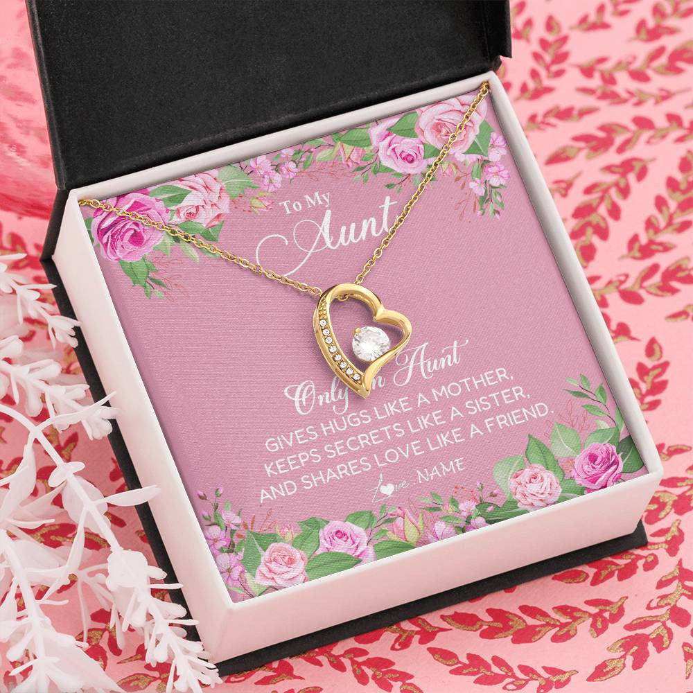 Forever Love Necklace 18K Yellow Gold Finish | Personalized My My Aunt Necklace From Niece Only An Aunt Gives Hugs Like A Mother Aunt Pendant Jewelry Birthday Mothers Day Christmas Customized Message Card | siriusteestore