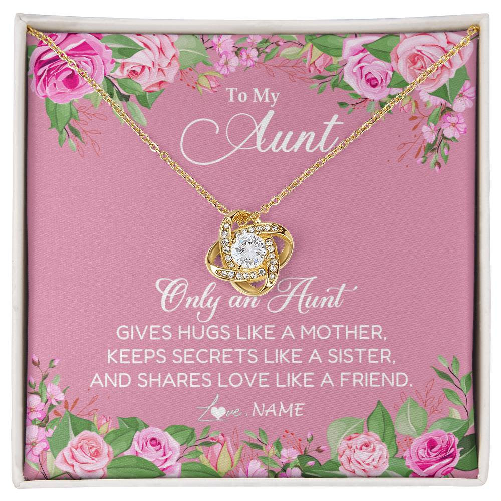 Love Knot Necklace 18K Yellow Gold Finish | Personalized My My Aunt Necklace From Niece Only An Aunt Gives Hugs Like A Mother Aunt Pendant Jewelry Birthday Mothers Day Christmas Customized Message Card | siriusteestore