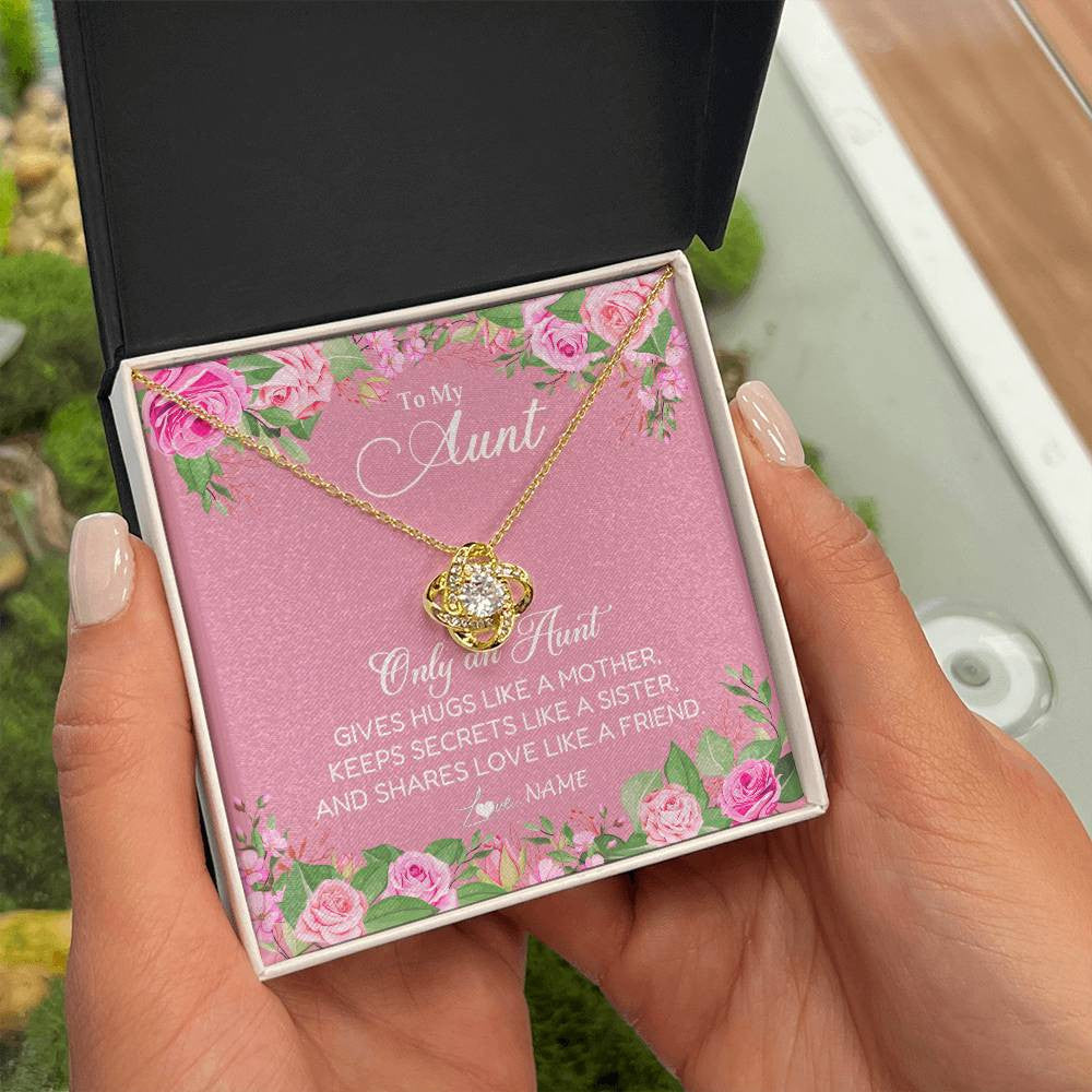 Love Knot Necklace 18K Yellow Gold Finish | Personalized My My Aunt Necklace From Niece Only An Aunt Gives Hugs Like A Mother Aunt Pendant Jewelry Birthday Mothers Day Christmas Customized Message Card | siriusteestore
