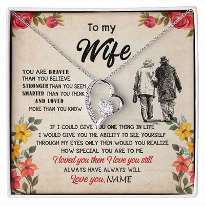 Forever Love Necklace 14K White Gold Finish | 1 | Personalized My Wife Necklace From Husband Grow Old Together Wife Wedding Anniversary Day Birthday Gifts Christmas Jewelry For Her Gift Box Message Card | siriusteestore