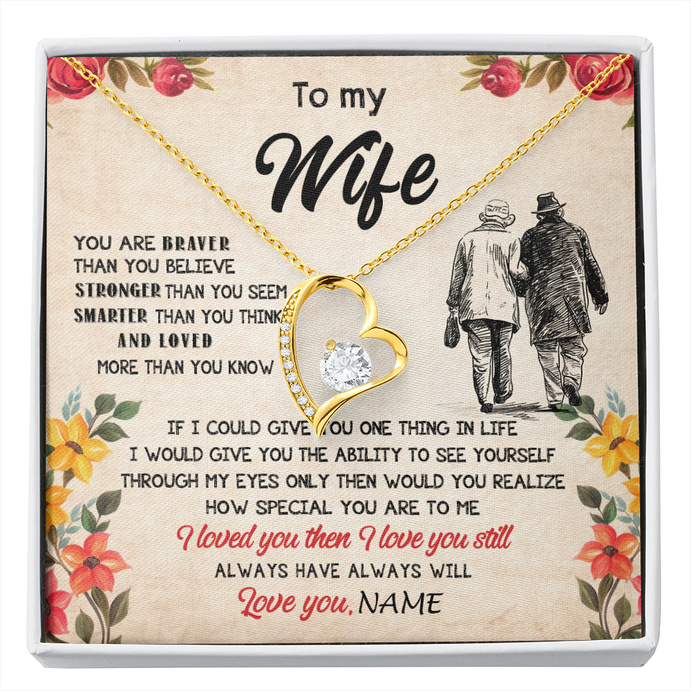 Forever Love Necklace 18K Yellow Gold Finish | 1 | Personalized My Wife Necklace From Husband Grow Old Together Wife Wedding Anniversary Day Birthday Gifts Christmas Jewelry For Her Gift Box Message Card | siriusteestore