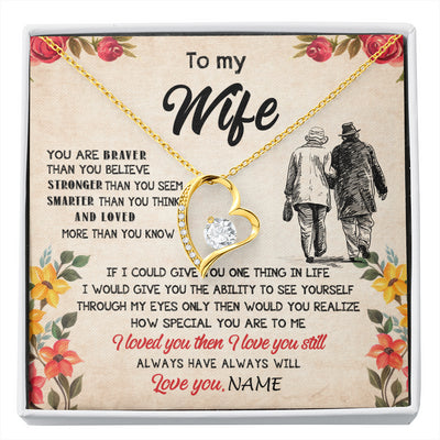 Forever Love Necklace 18K Yellow Gold Finish | 1 | Personalized My Wife Necklace From Husband Grow Old Together Wife Wedding Anniversary Day Birthday Gifts Christmas Jewelry For Her Gift Box Message Card | siriusteestore
