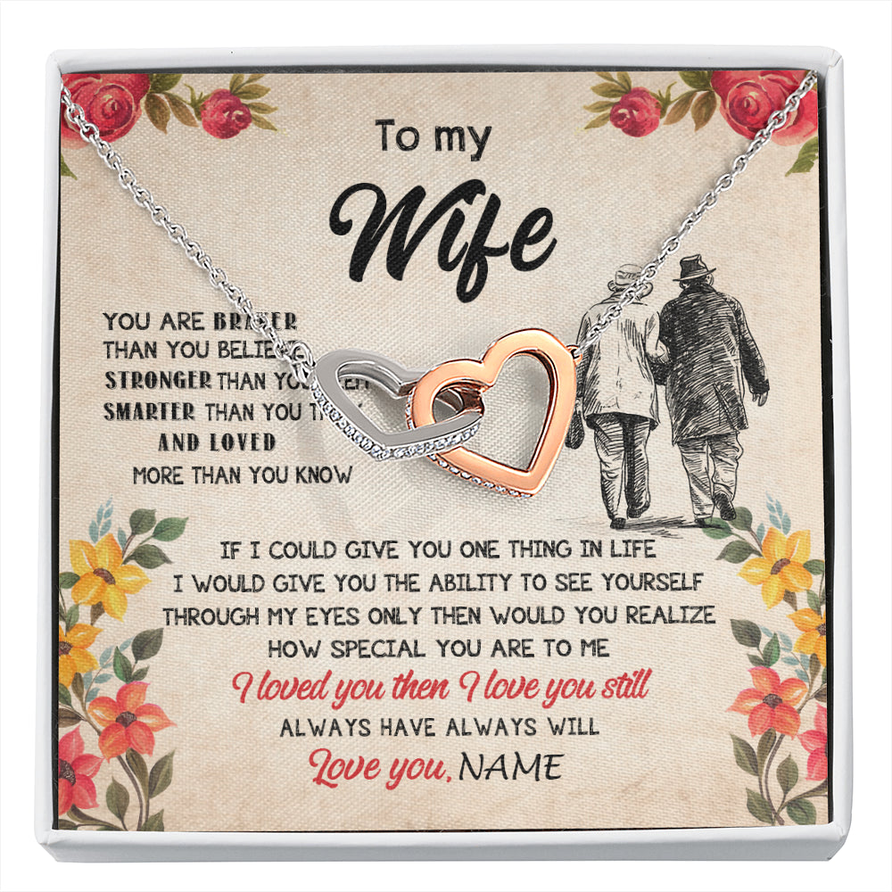 Interlocking Hearts Necklace Stainless Steel & Rose Gold Finish | 1 | Personalized My Wife Necklace From Husband Grow Old Together Wife Wedding Anniversary Day Birthday Gifts Christmas Jewelry For Her Gift Box Message Card | siriusteestore