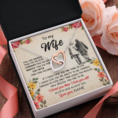 Interlocking Hearts Necklace Stainless Steel & Rose Gold Finish | 2 | Personalized My Wife Necklace From Husband Grow Old Together Wife Wedding Anniversary Day Birthday Gifts Christmas Jewelry For Her Gift Box Message Card | siriusteestore