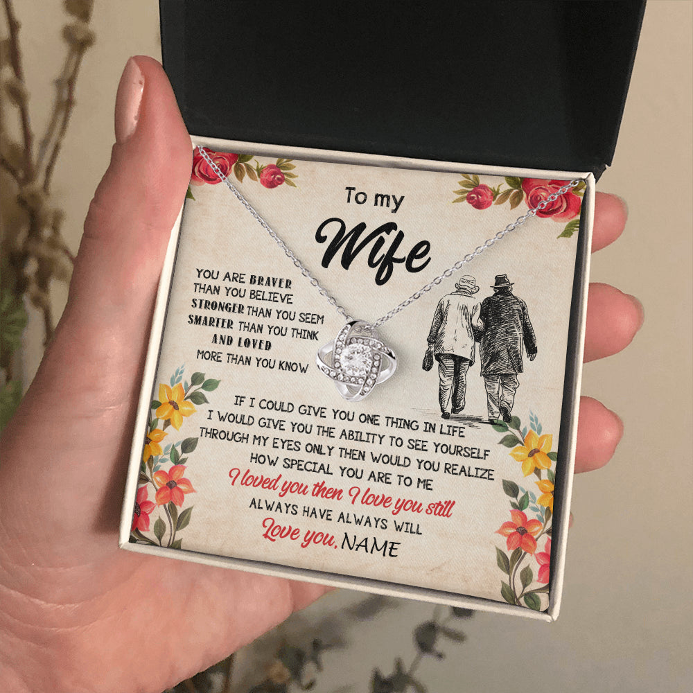 Love Knot Necklace 14K White Gold Finish | 2 | Personalized My Wife Necklace From Husband Grow Old Together Wife Wedding Anniversary Day Birthday Gifts Christmas Jewelry For Her Gift Box Message Card | siriusteestore